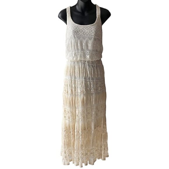Lace Ivory J. Gee Maxi Sleeveless Boho Flowy Romantic Dress Women’s M Blouson - Picture 1 of 16